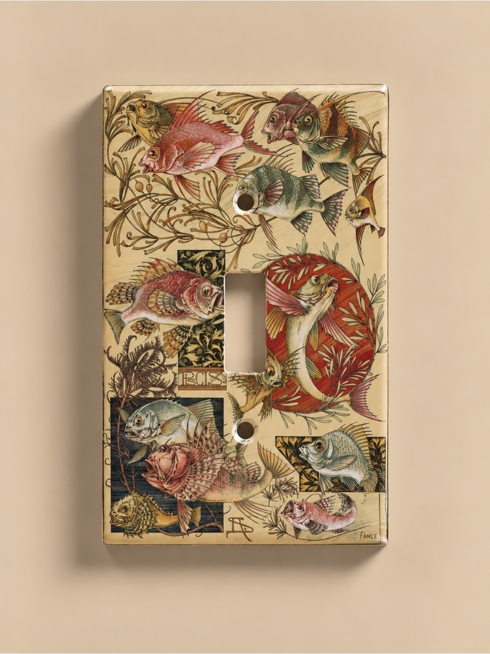 Artistic Fish Toggle Switch Plate Cover in Beige Multi